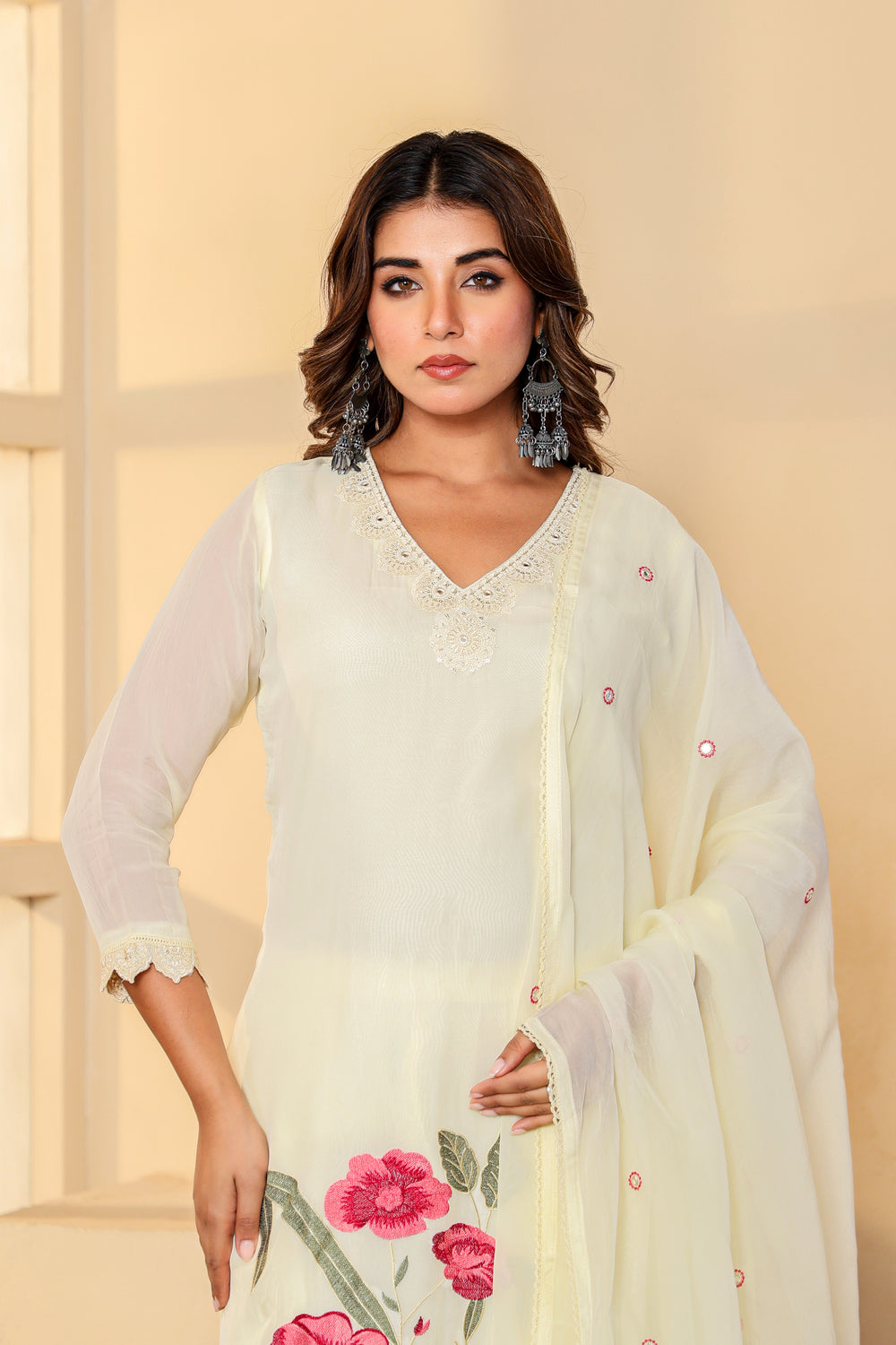 Soul Armor Floral Embroidered Straight Kurta Pant Dupatta Set