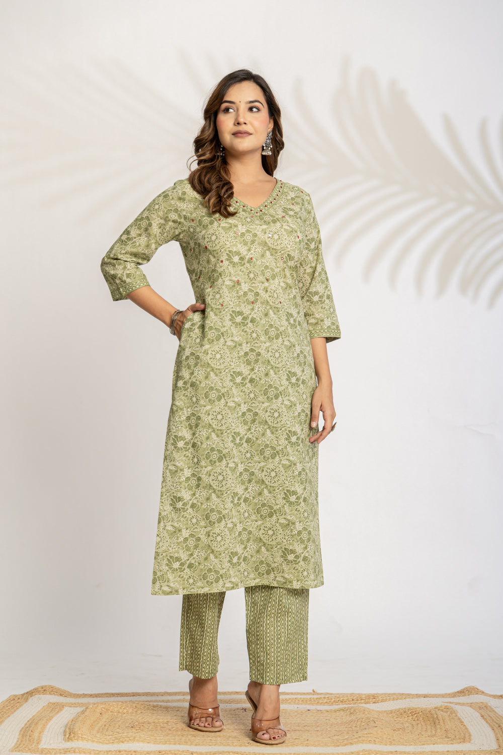 Elevate Slate Tone Hand-Drawn Motif Printed Kurta Set with Dupatta