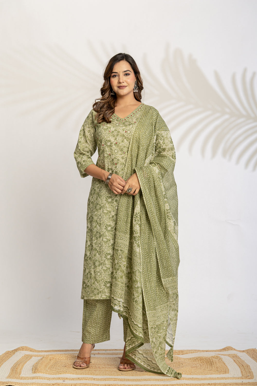 Elevate Slate Tone Hand-Drawn Motif Printed Kurta Set with Dupatta