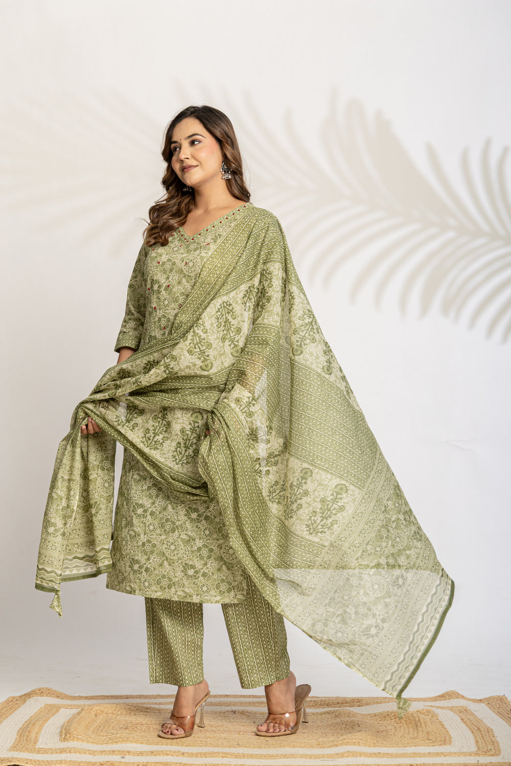 Elevate Slate Tone Hand-Drawn Motif Printed Kurta Set with Dupatta