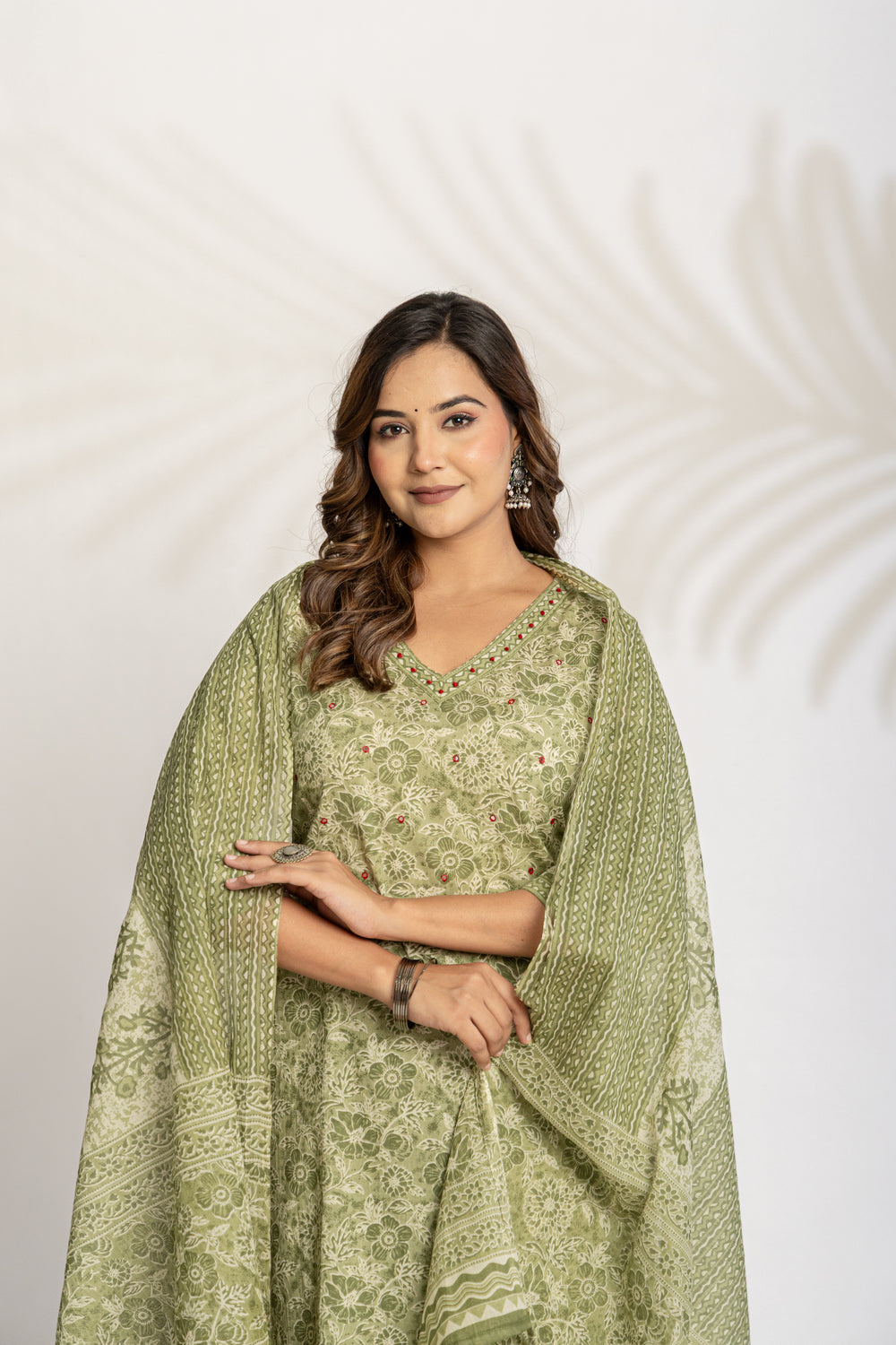 Elevate Slate Tone Hand-Drawn Motif Printed Kurta Set with Dupatta