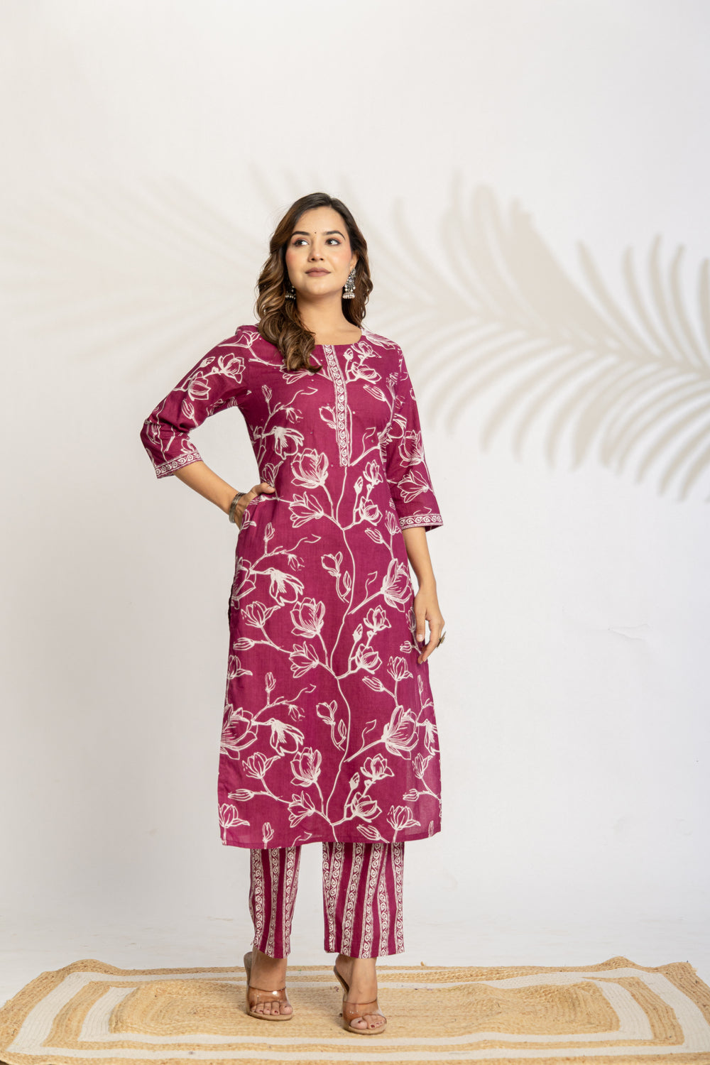 Elevate  Sky Blue Botanical Printed Ethnic Kurta Set