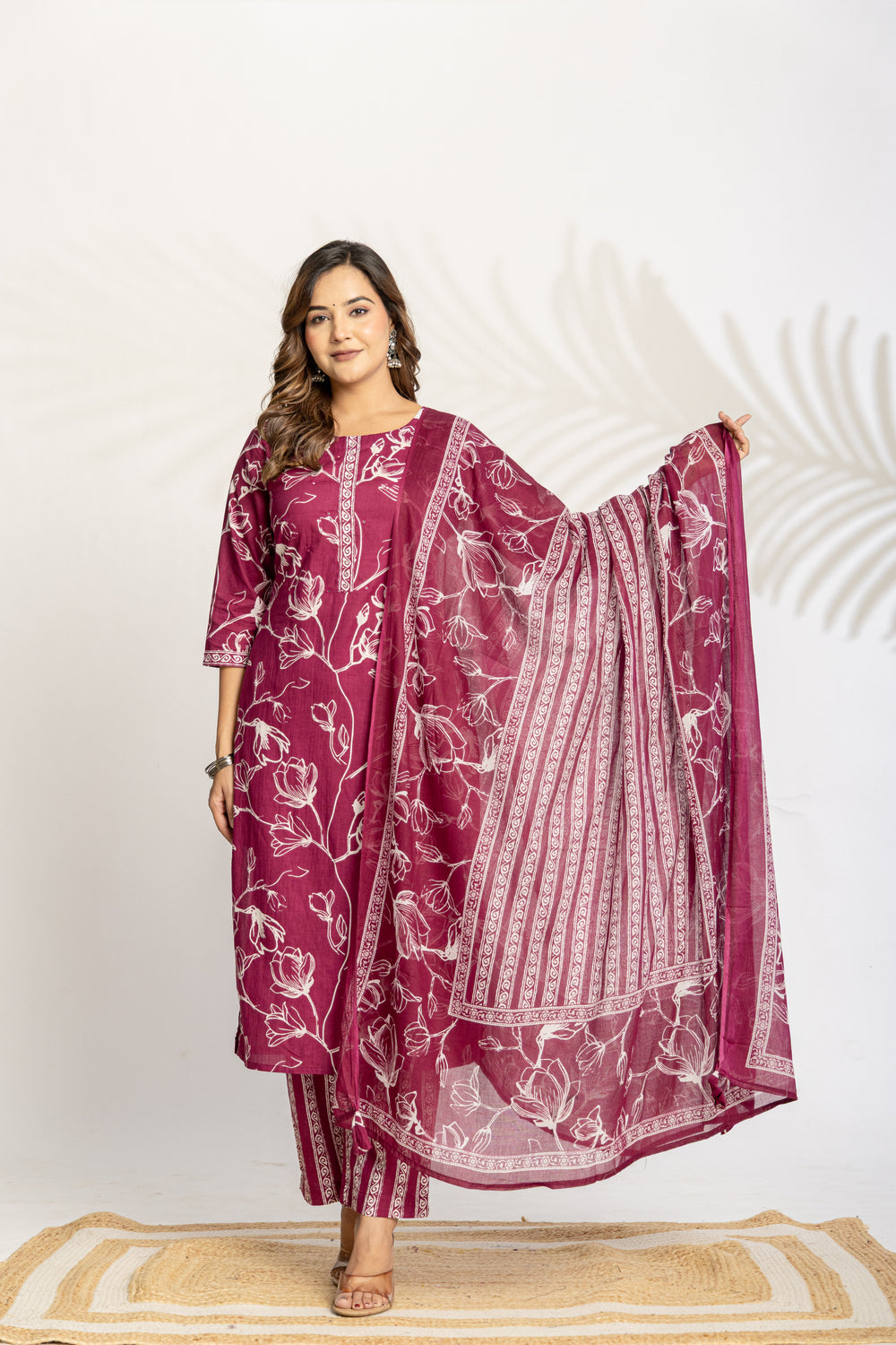 Elevate  Sky Blue Botanical Printed Ethnic Kurta Set