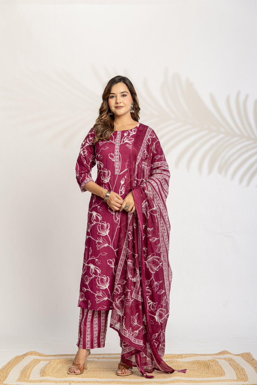 Elevate  Sky Blue Botanical Printed Ethnic Kurta Set
