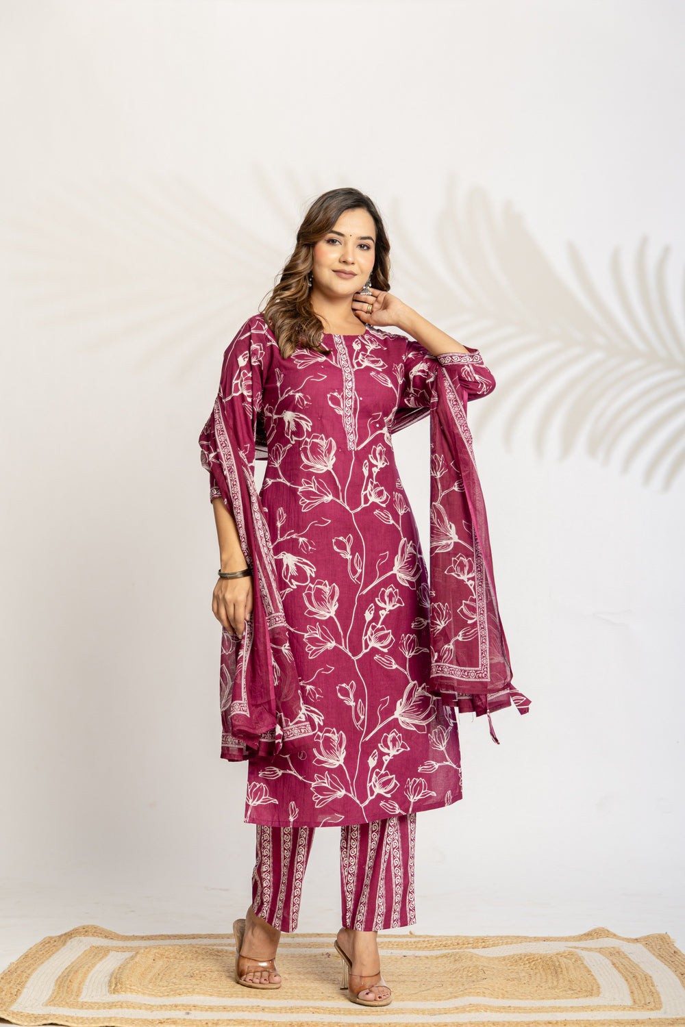 Elevate  Sky Blue Botanical Printed Ethnic Kurta Set