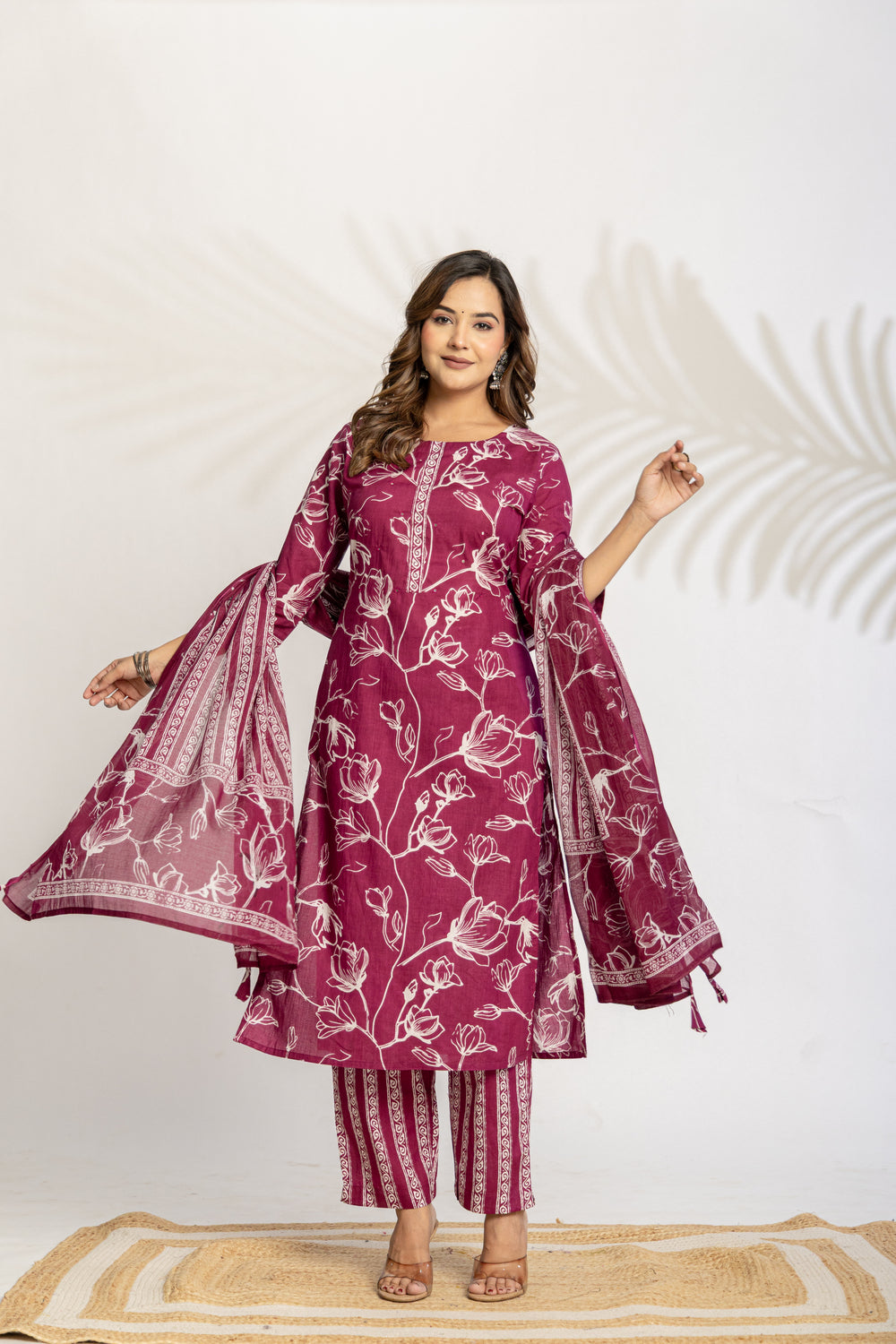 Elevate  Sky Blue Botanical Printed Ethnic Kurta Set