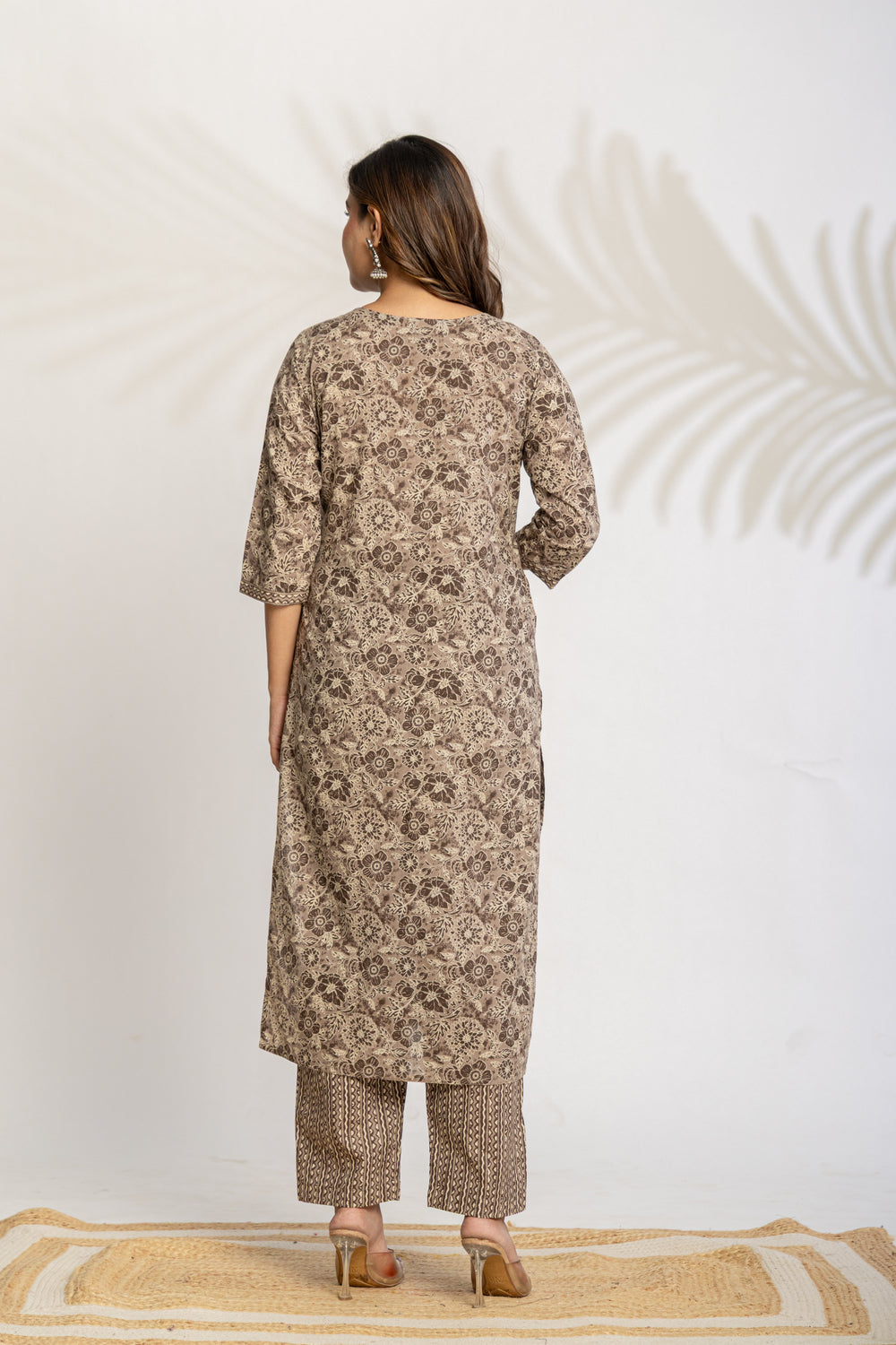 Elevate Slate Tone Hand-Drawn Motif Printed Kurta Set with Dupatta