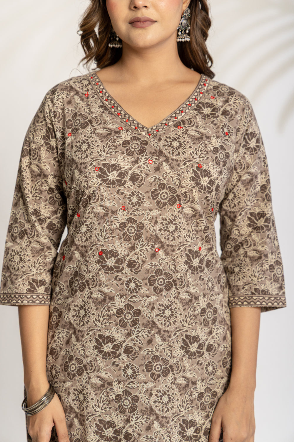 Elevate Slate Tone Hand-Drawn Motif Printed Kurta Set with Dupatta