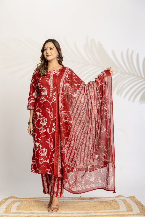 Elevate  Sky Blue Botanical Printed Ethnic Kurta Set