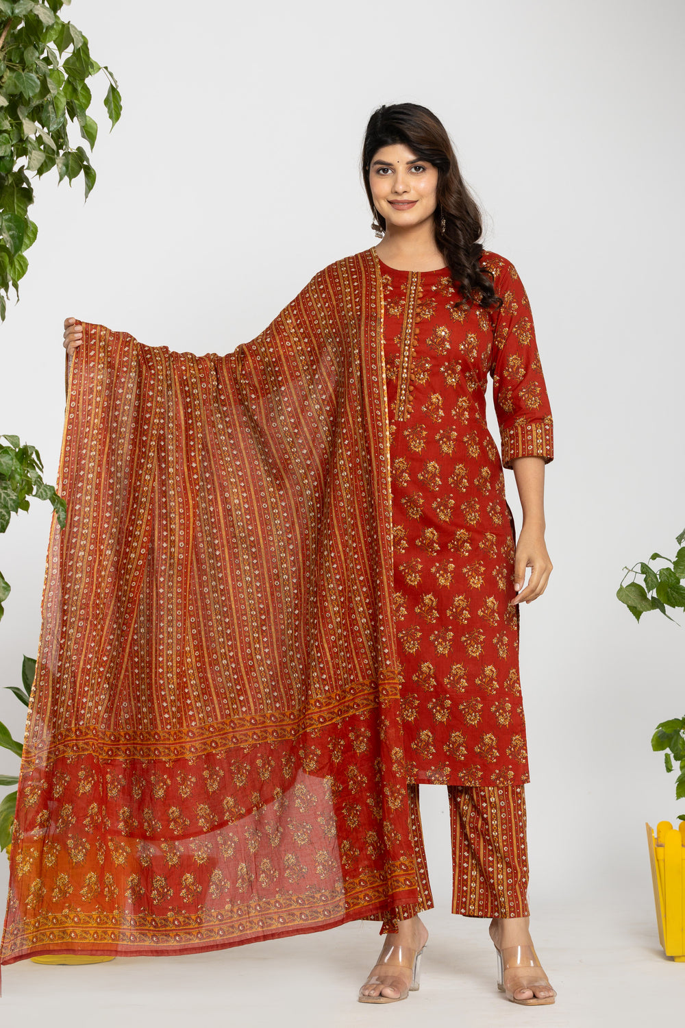 Elevate All-Over Floral Printed Cotton Suit Ensemble