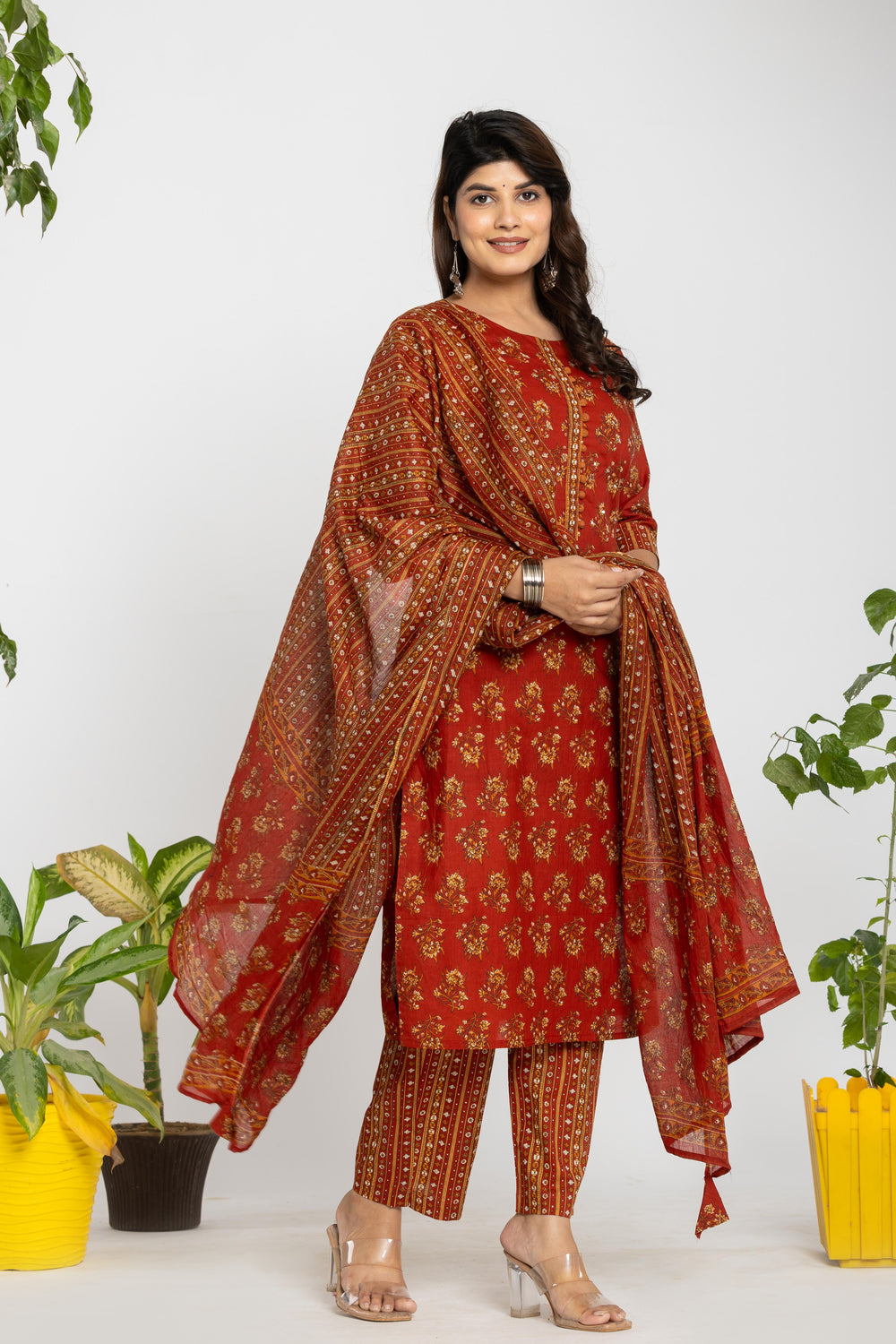 Elevate All-Over Floral Printed Cotton Suit Ensemble
