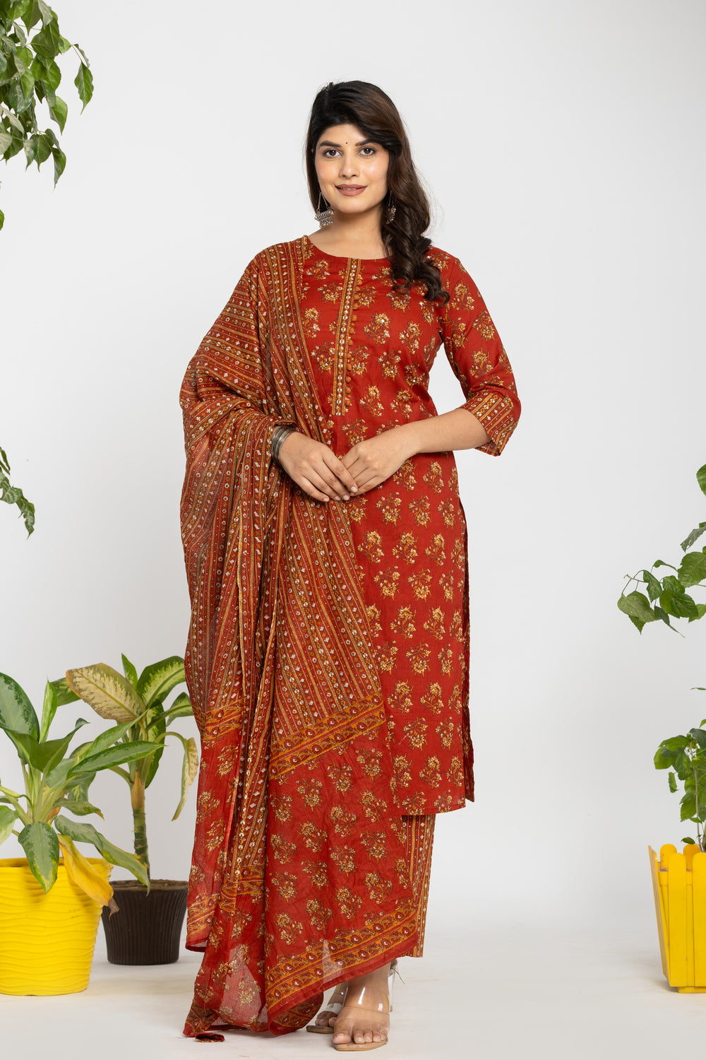 Elevate All-Over Floral Printed Cotton Suit Ensemble