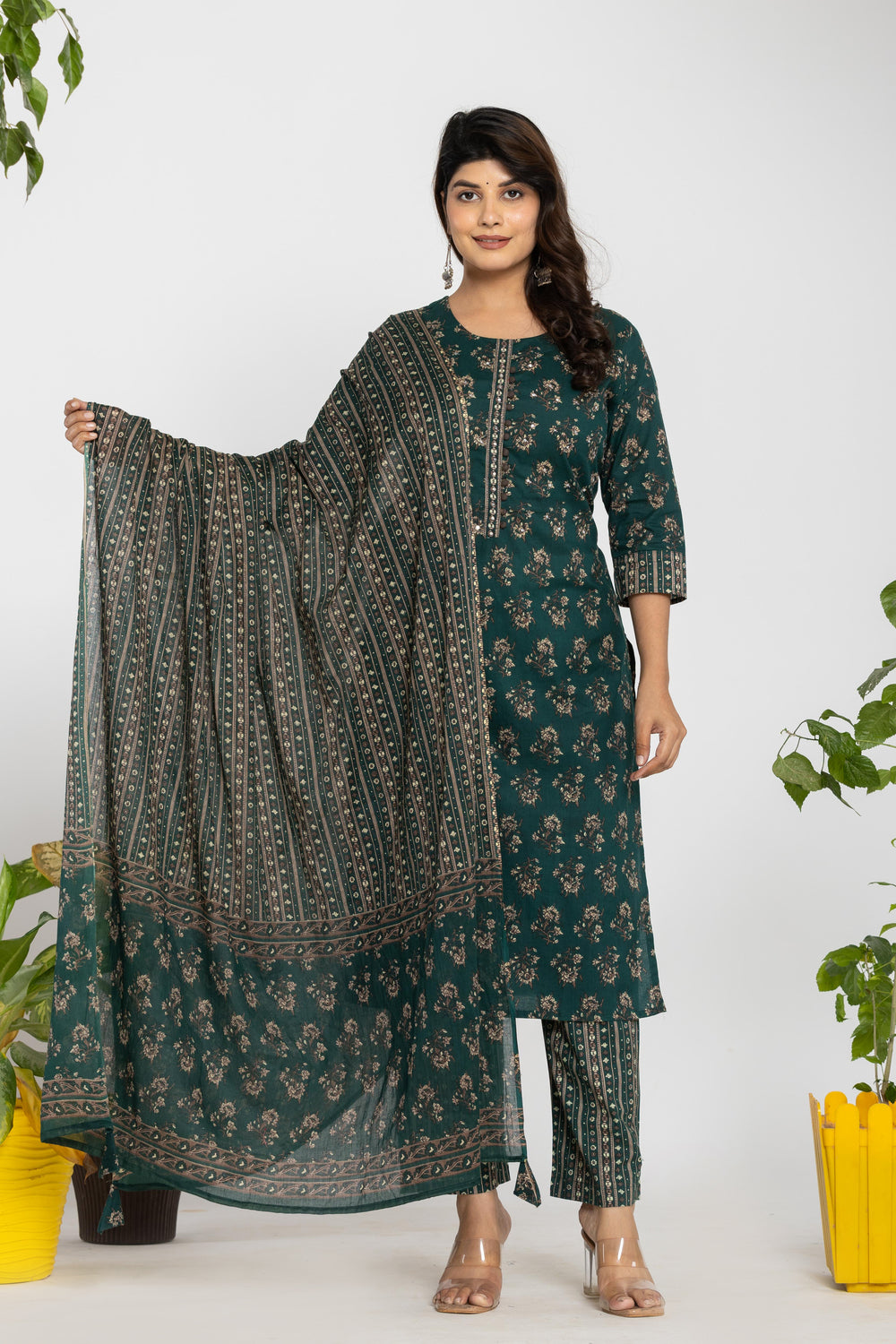 Elevate All-Over Floral Printed Cotton Suit Ensemble