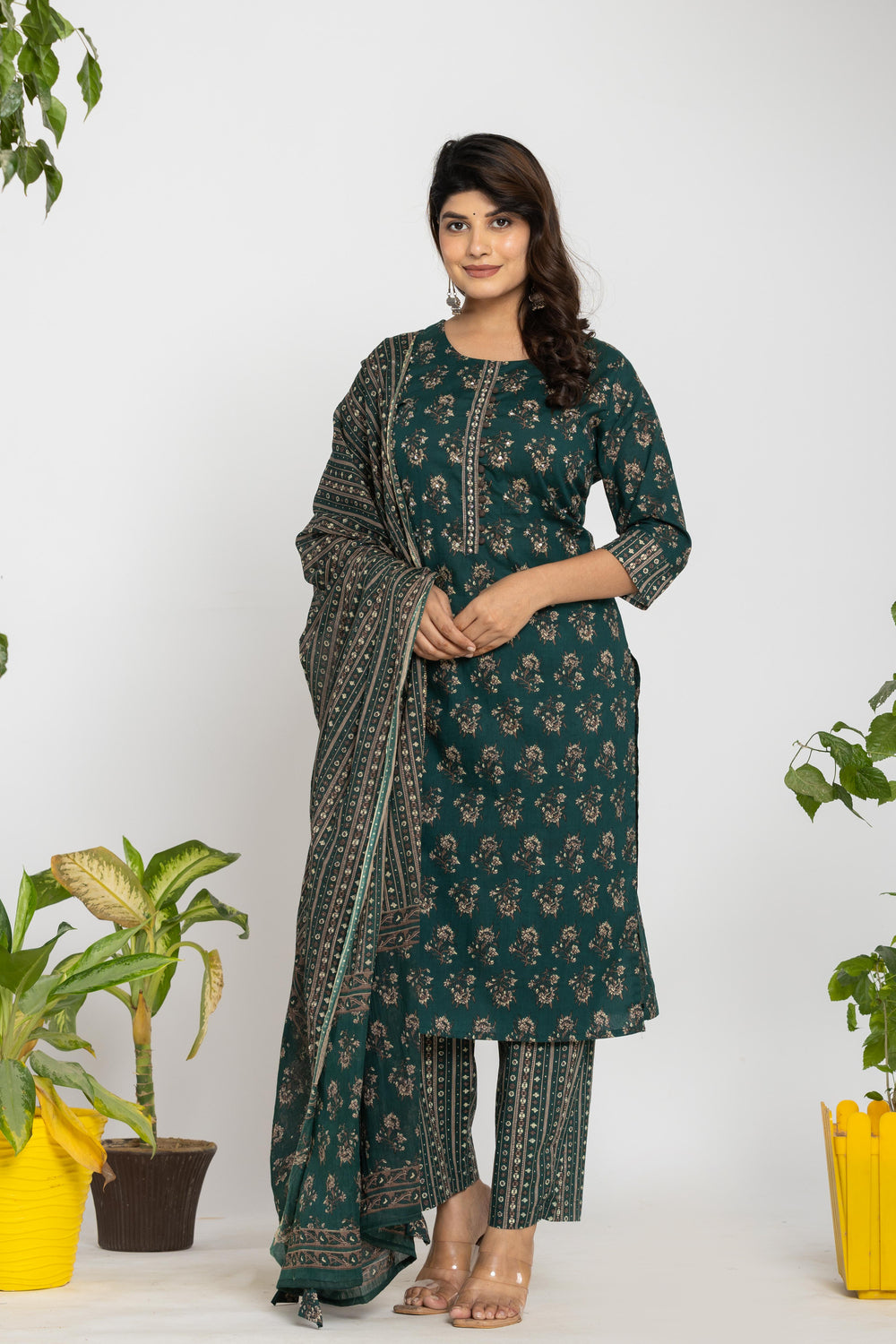 Elevate All-Over Floral Printed Cotton Suit Ensemble