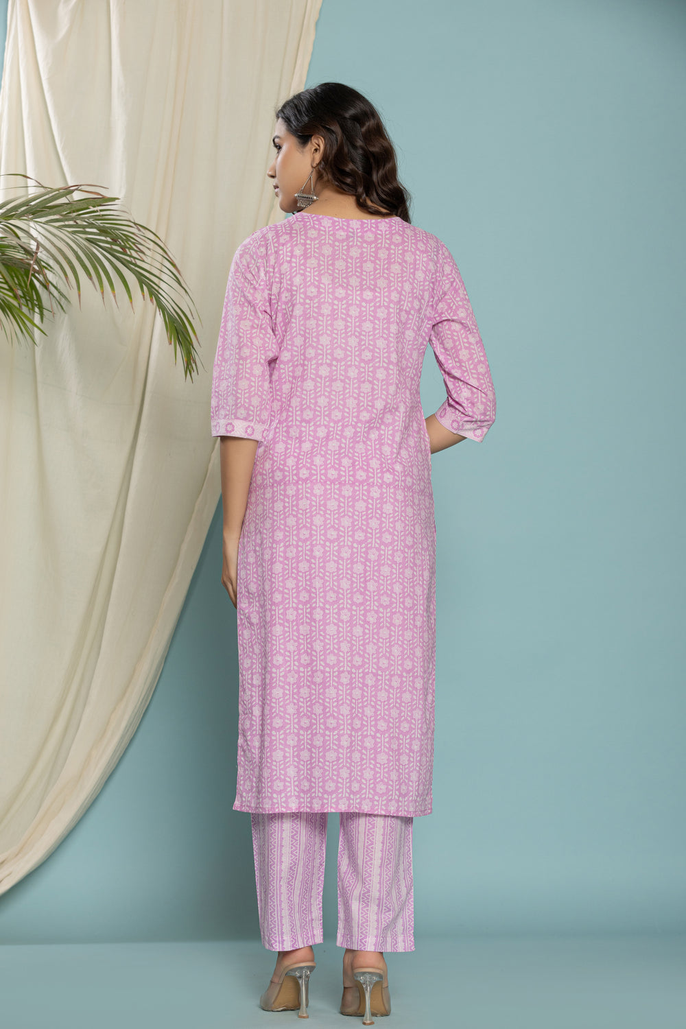 Elevate Elegant Lavender Ethnic Pattern Three-Piece Kurti Set