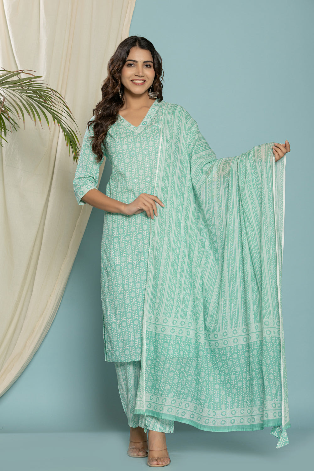 Elevate Elegant Lavender Ethnic Pattern Three-Piece Kurti Set