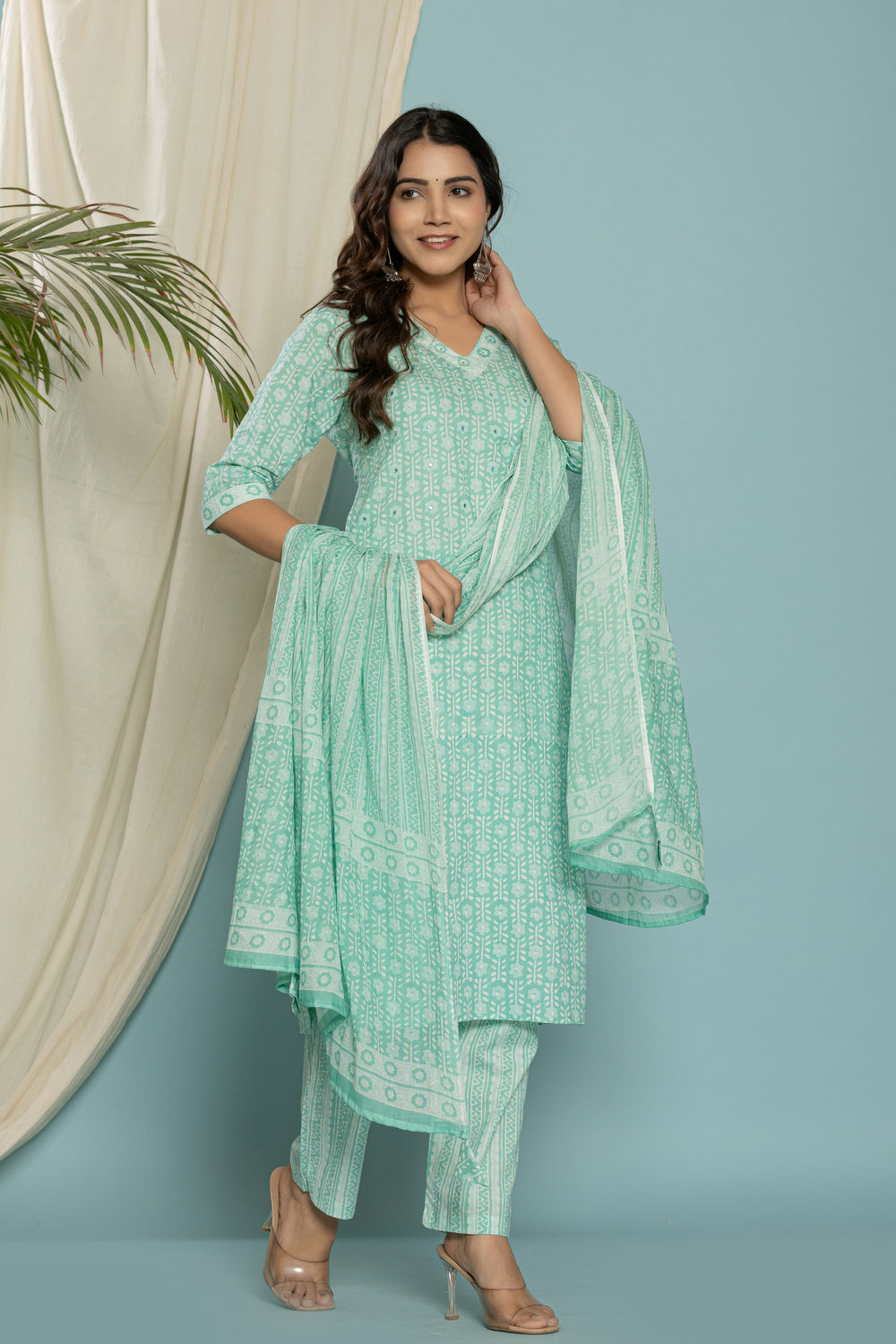 Elevate Elegant Lavender Ethnic Pattern Three-Piece Kurti Set