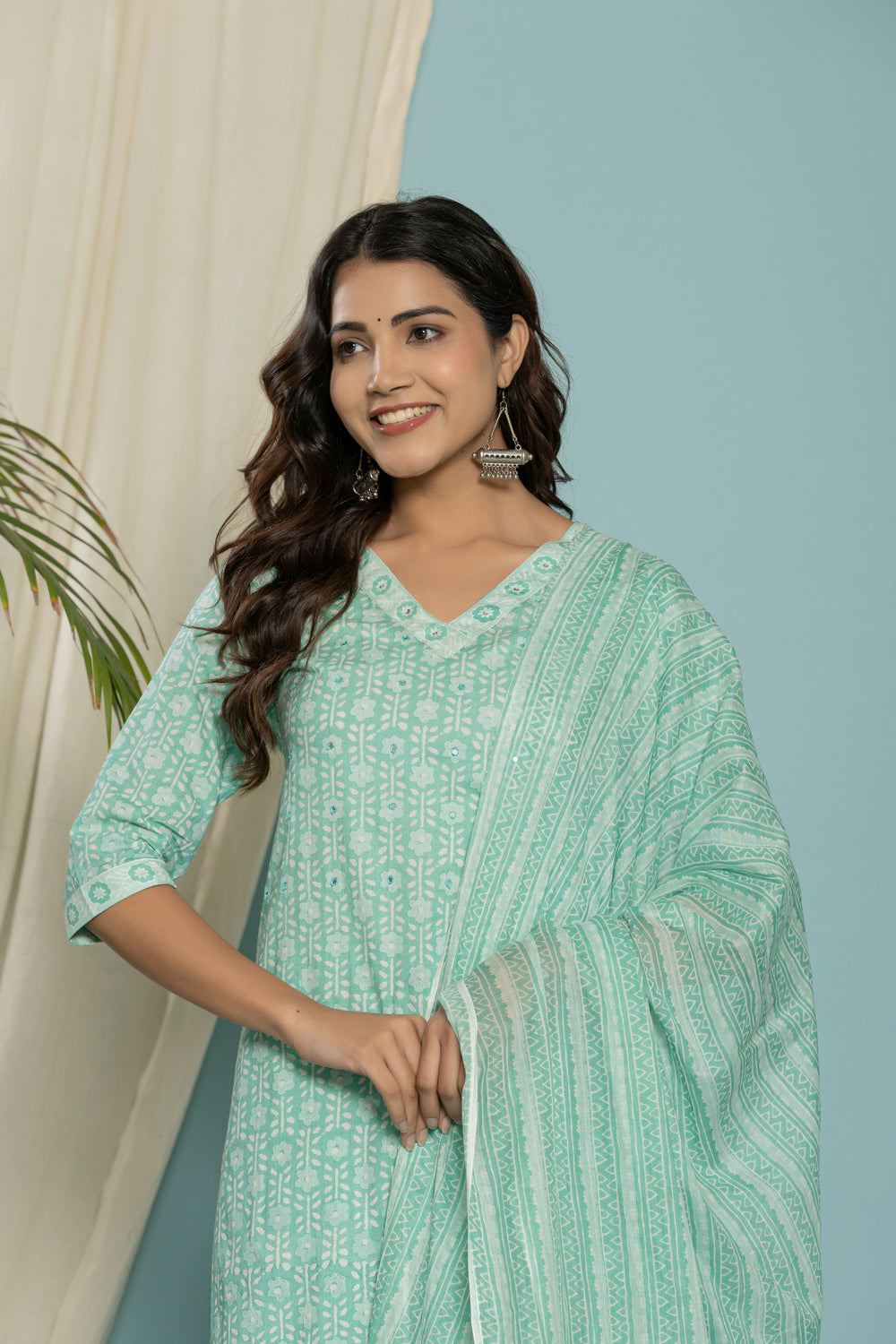Elevate Elegant Lavender Ethnic Pattern Three-Piece Kurti Set