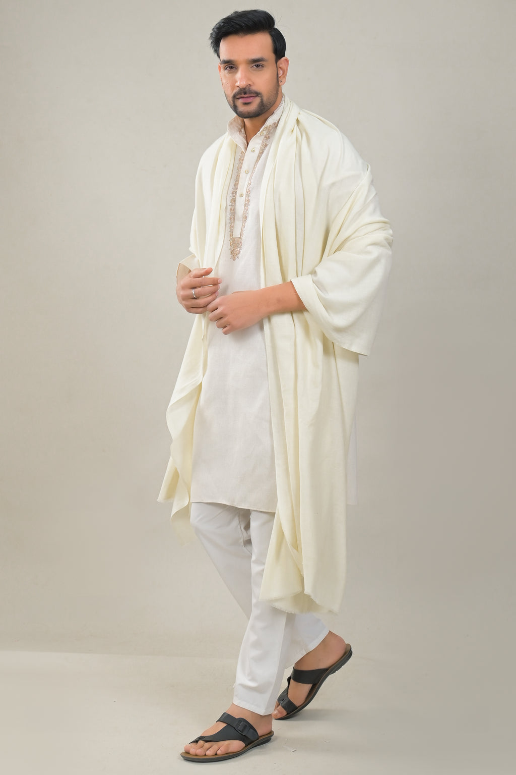 Elevate White Solid Winter Woolen Shawl