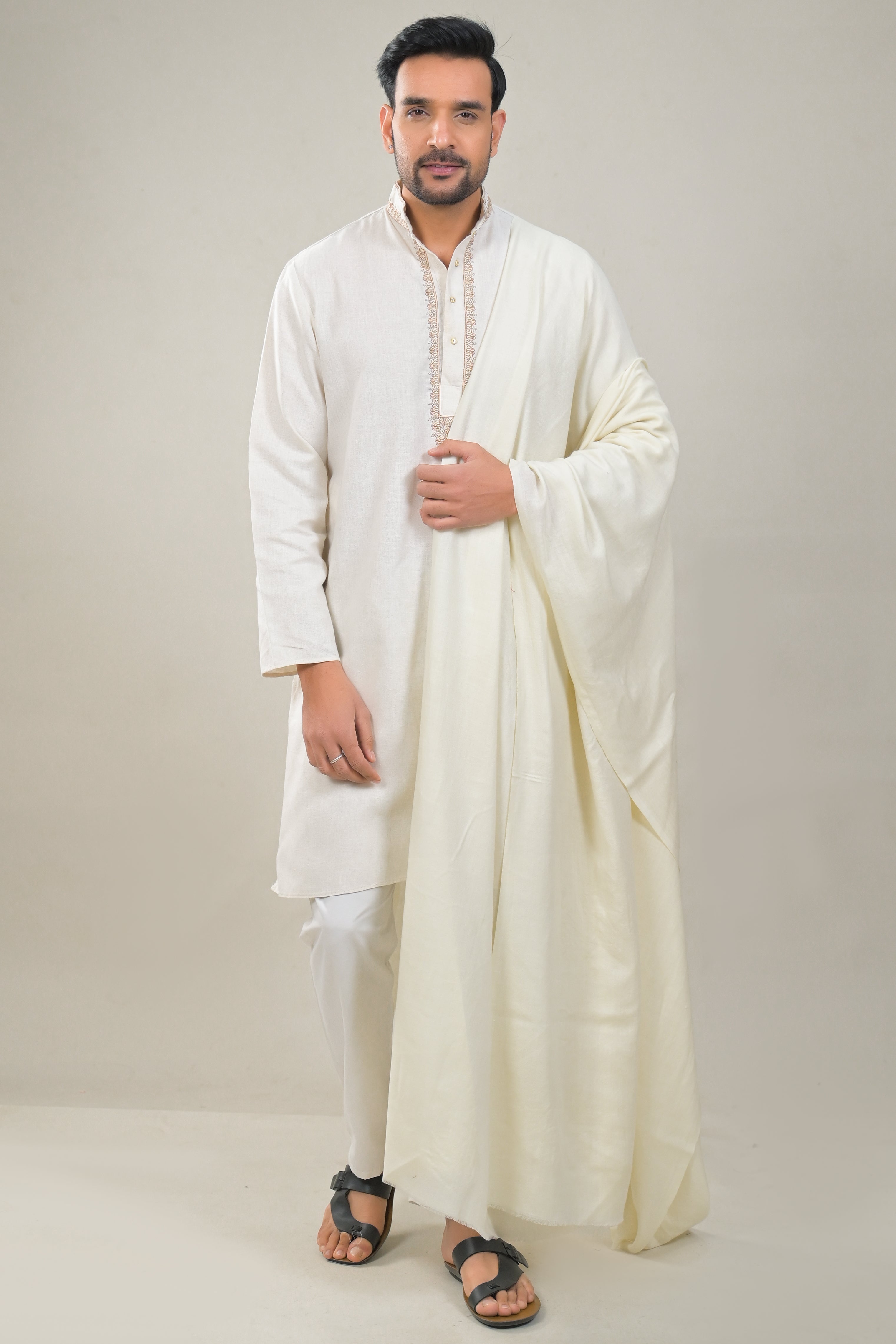 Elevate White Solid Winter Woolen Shawl