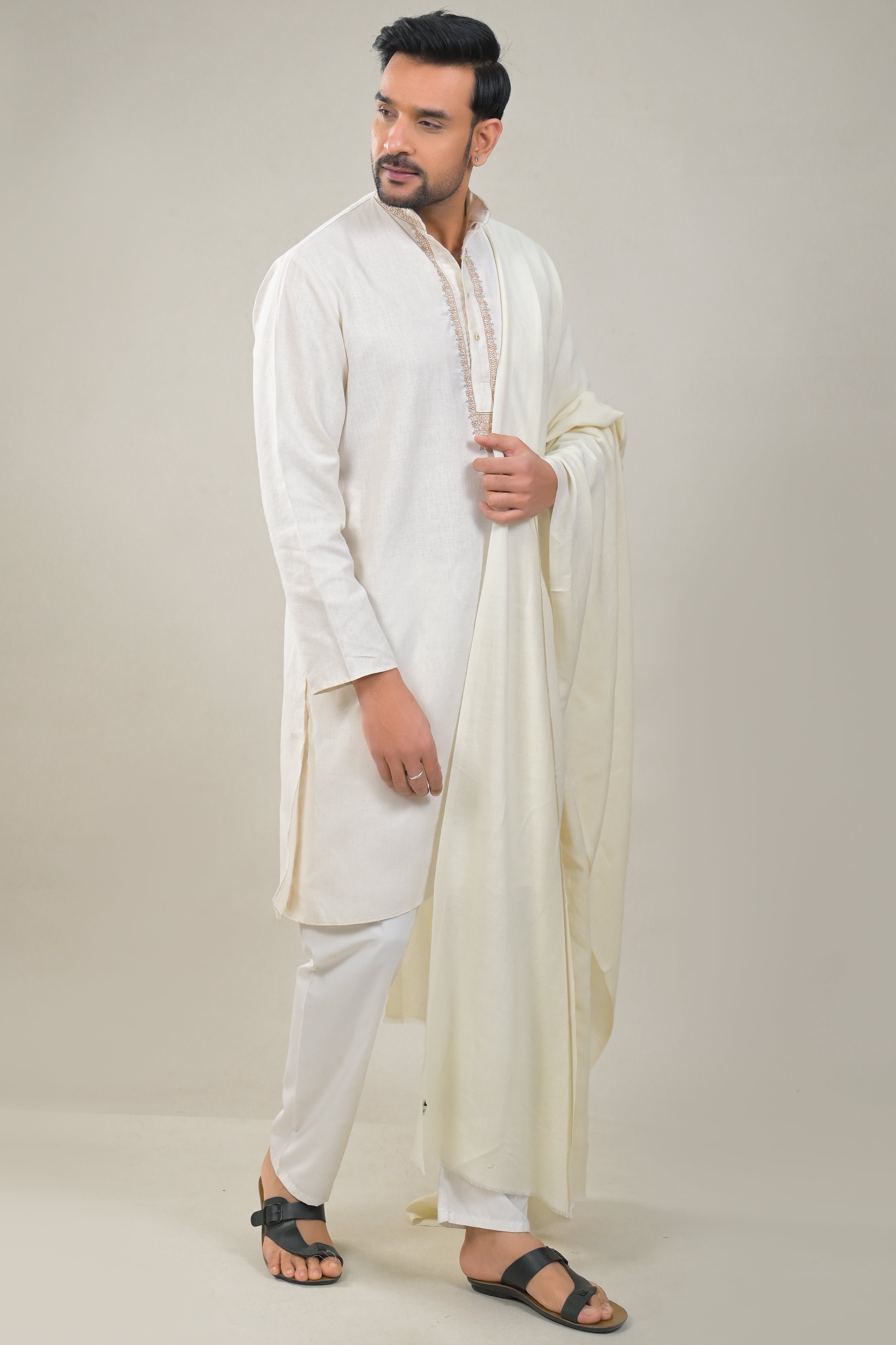 Elevate White Solid Winter Woolen Shawl