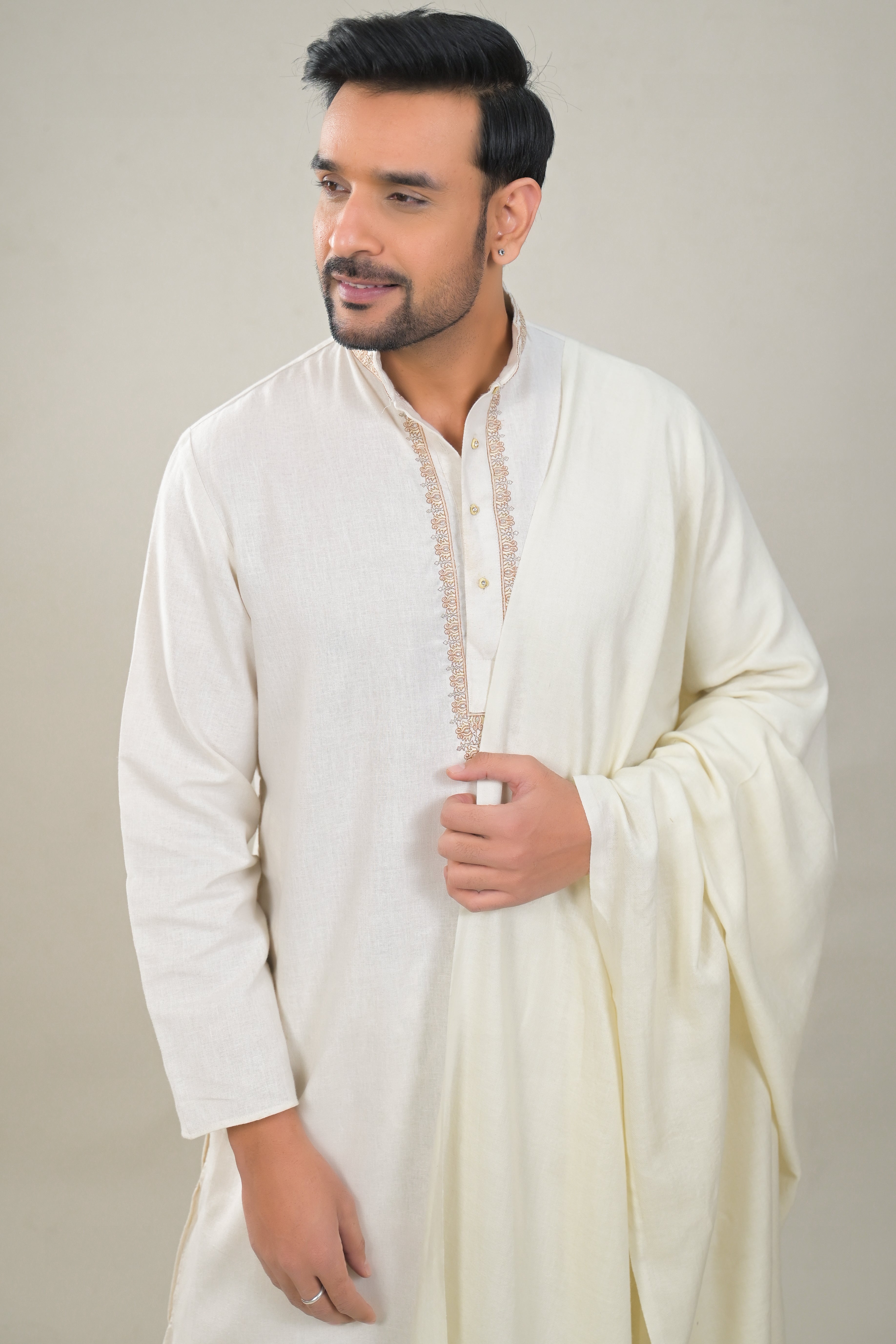 Elevate White Solid Winter Woolen Shawl