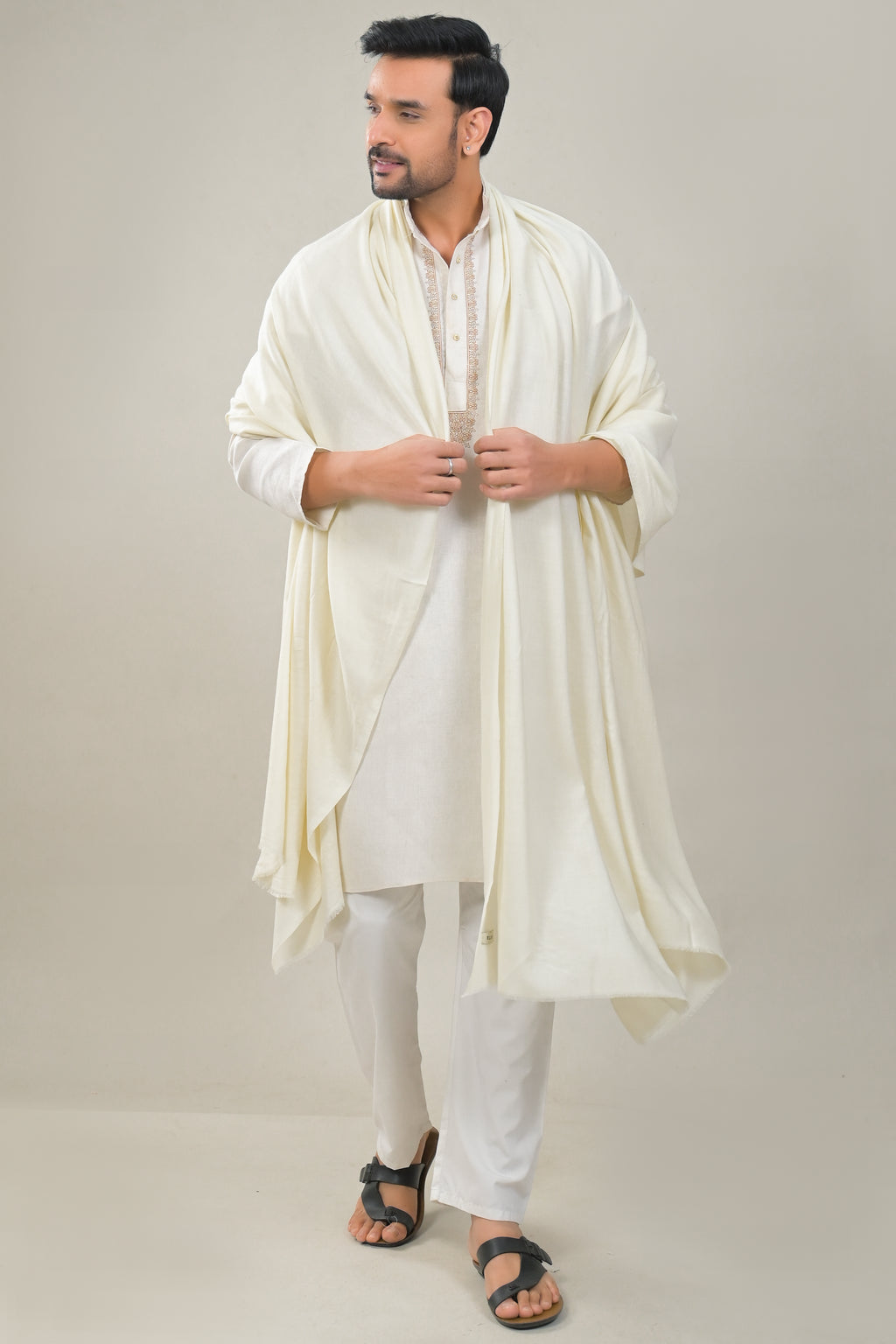 Elevate White Solid Winter Woolen Shawl