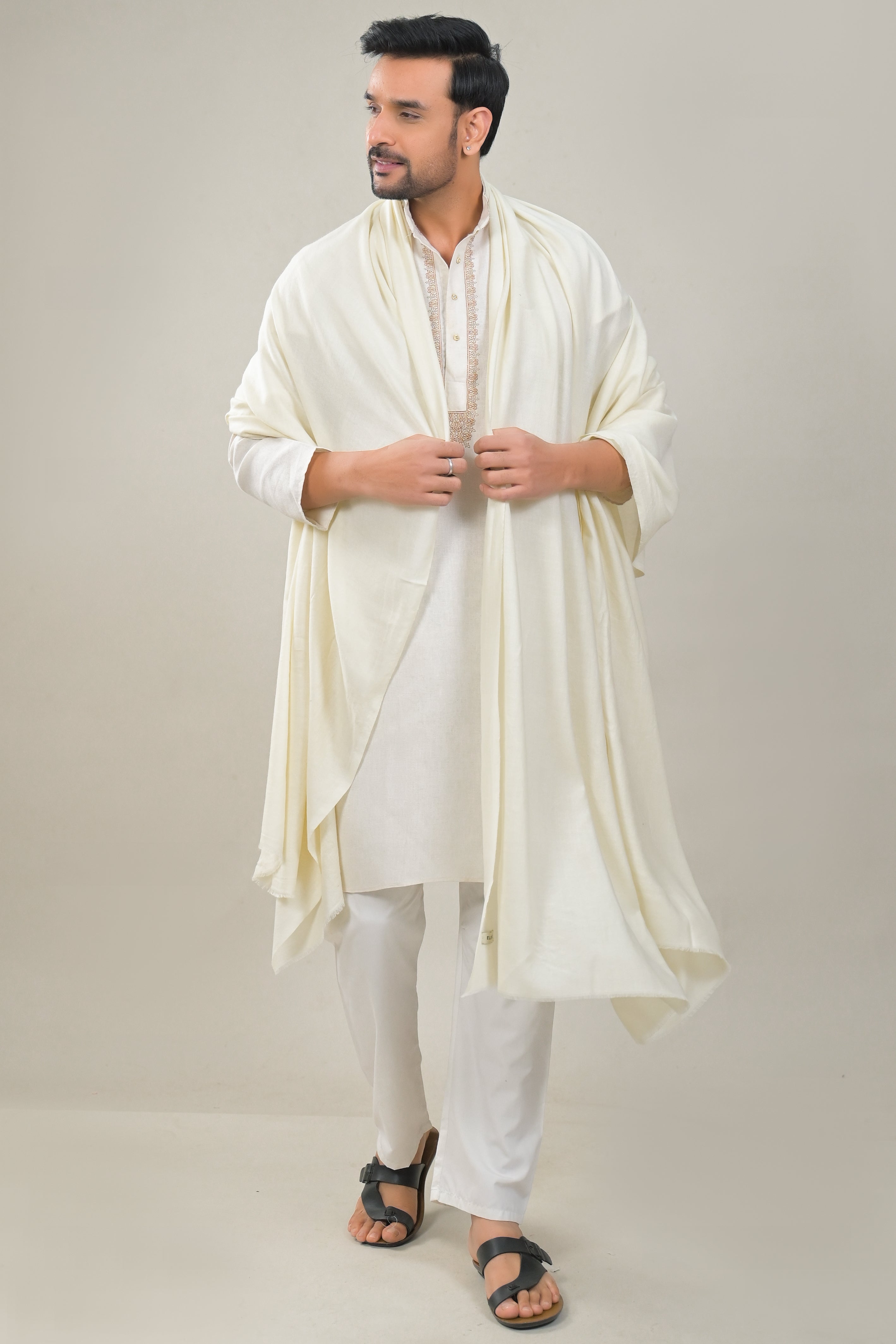 Elevate White Solid Winter Woolen Shawl