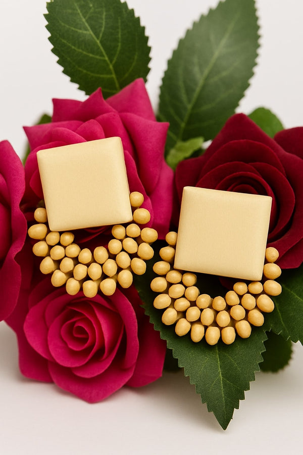 Golden Square Beaded Earrings