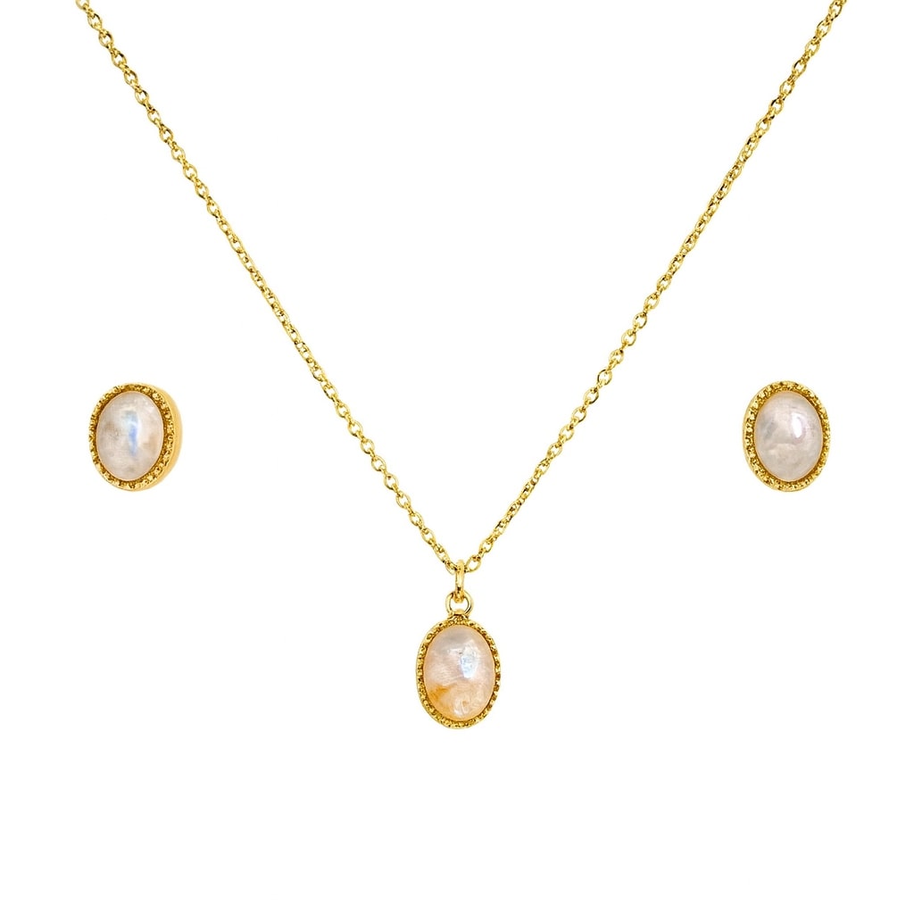 Opal White Moonstone Pendant Set