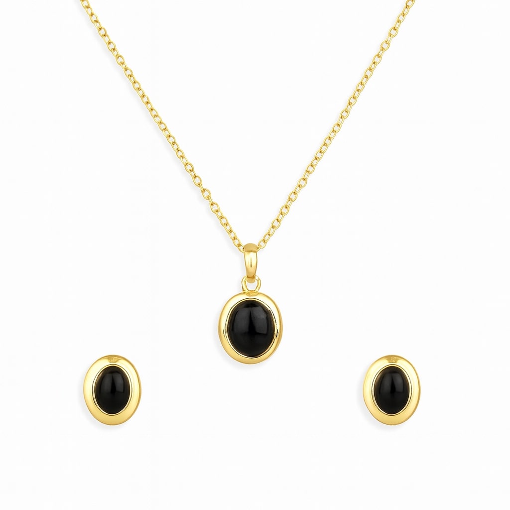 Black & Golden Oval Pendant Set