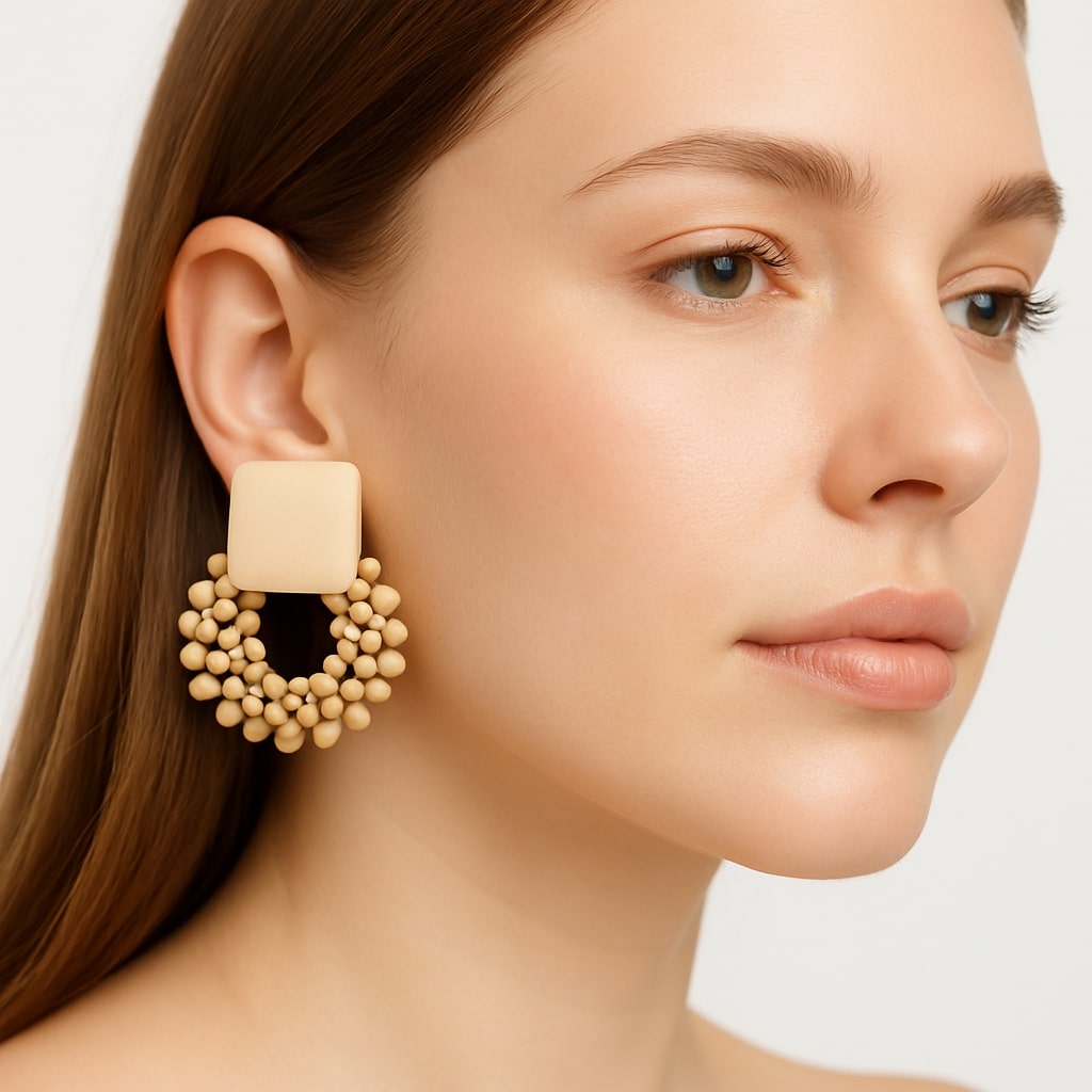 Golden Square Beaded Earrings