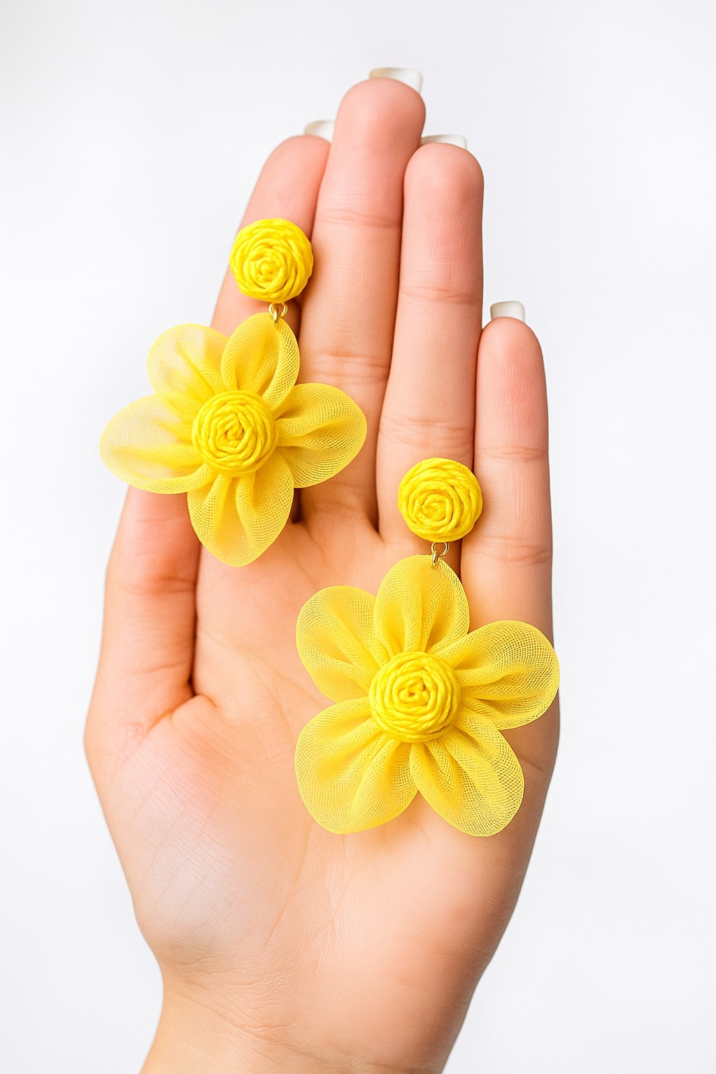 Yellow Floral Mesh Earrings