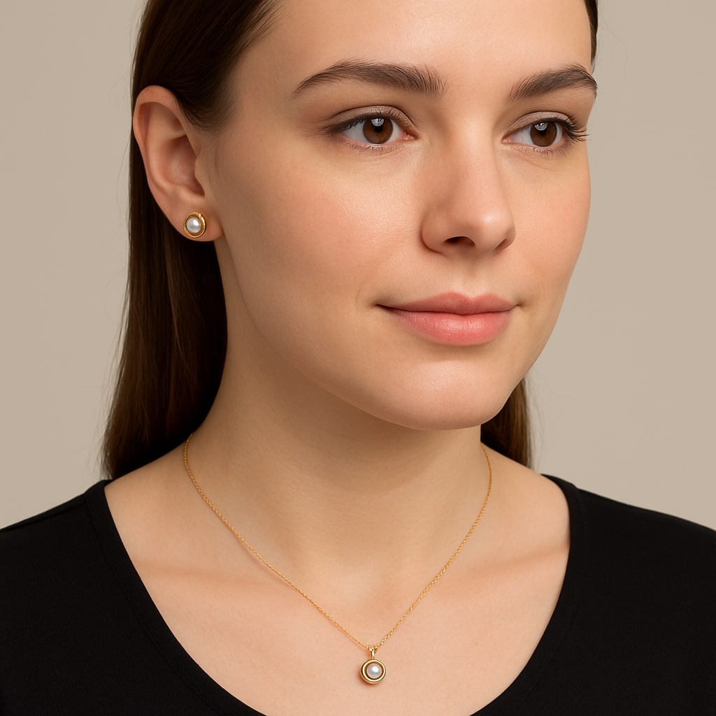 Golden Oval Pendant Set