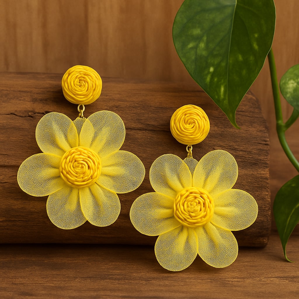 Yellow Floral Mesh Earrings