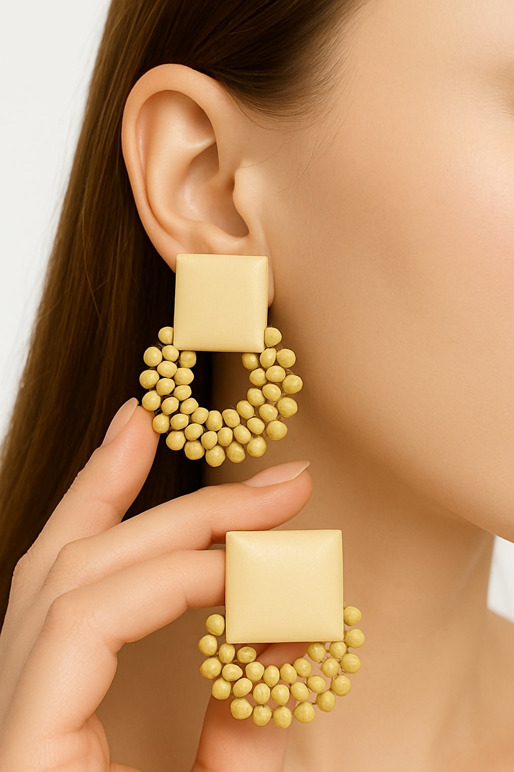 Golden Square Beaded Earrings