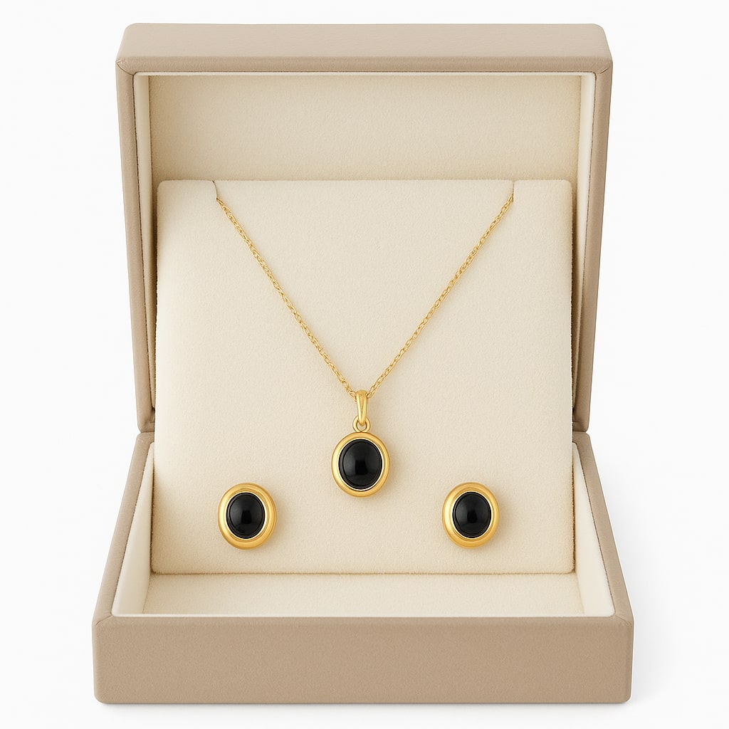 Black & Golden Oval Pendant Set