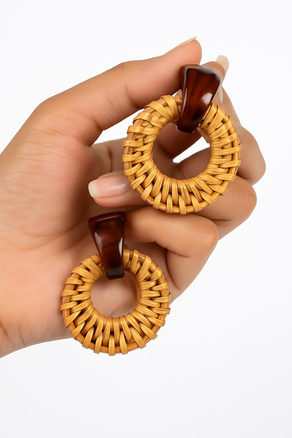 Woven Rattan Hoop Earrings