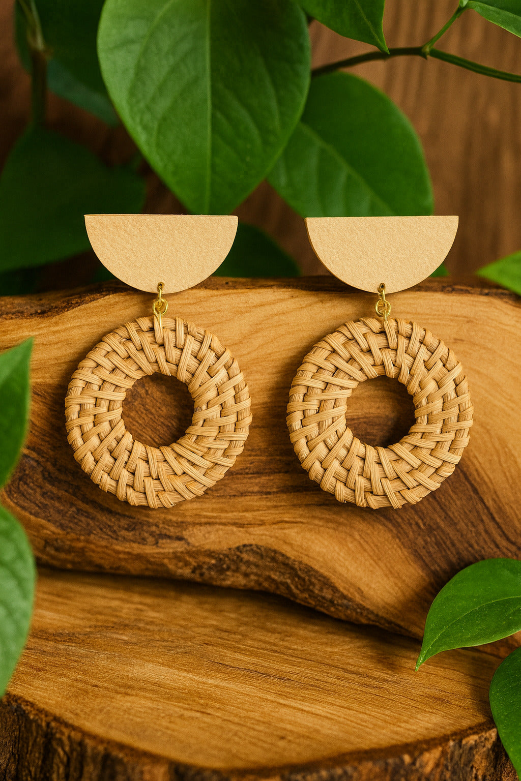 Golden Rattan Hoop Earrings