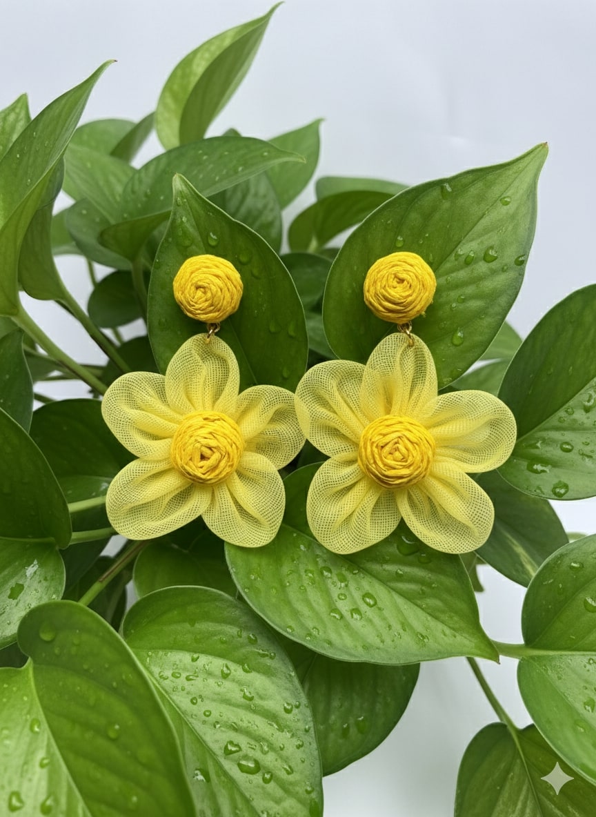 Yellow Floral Mesh Earrings