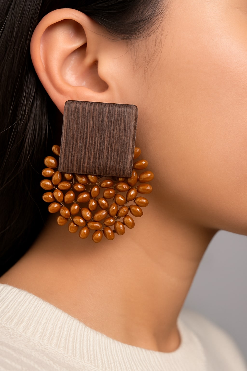 Brown Wooden Beaded Earrings