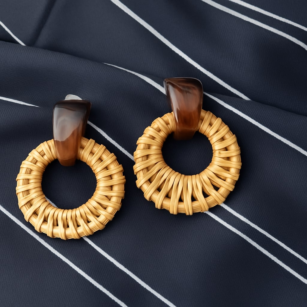 Woven Rattan Hoop Earrings