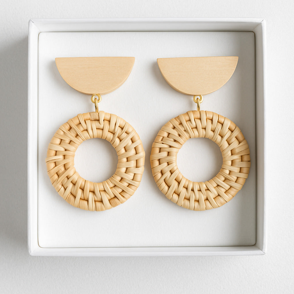 Golden Rattan Hoop Earrings