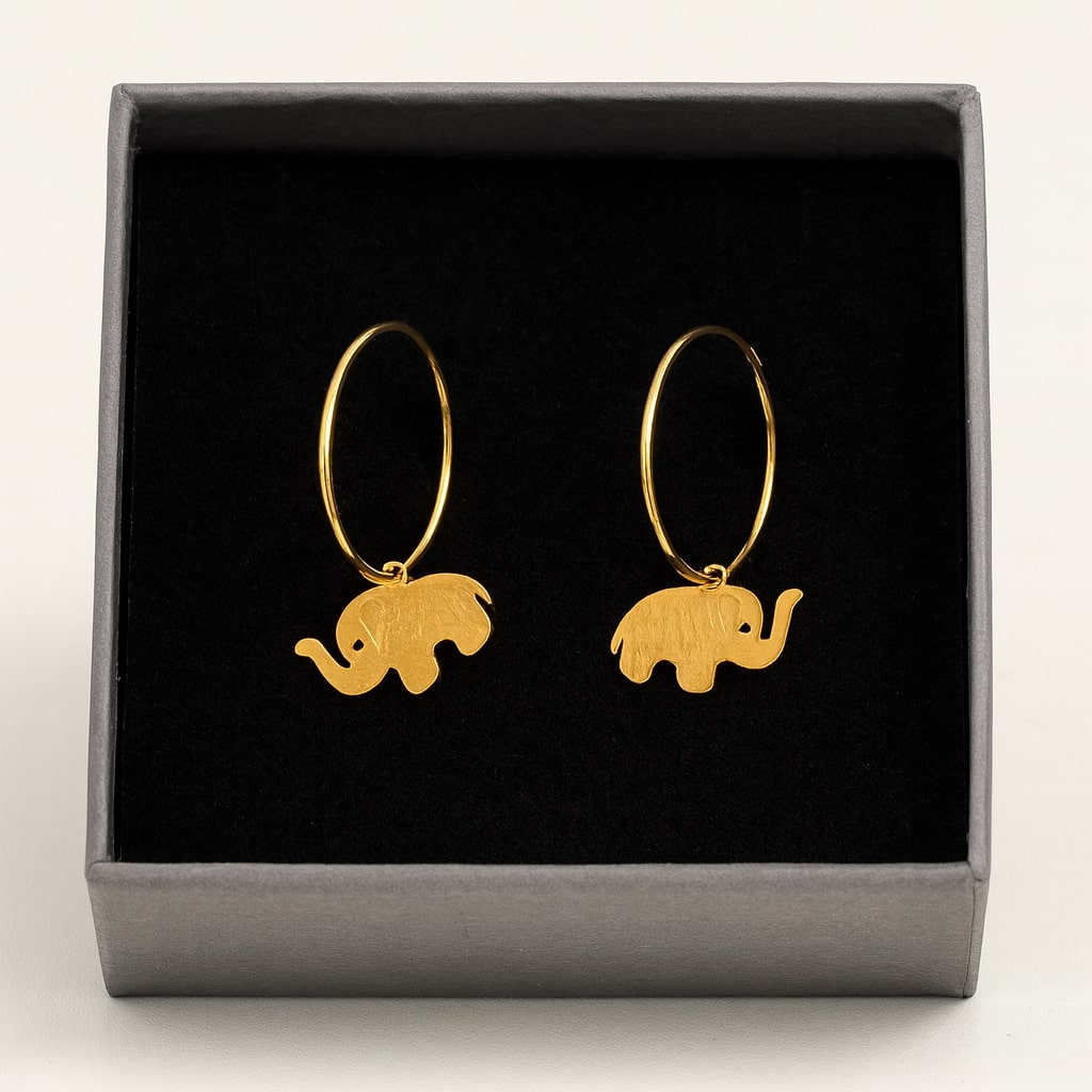 Elephant Charm Hoop Earrings
