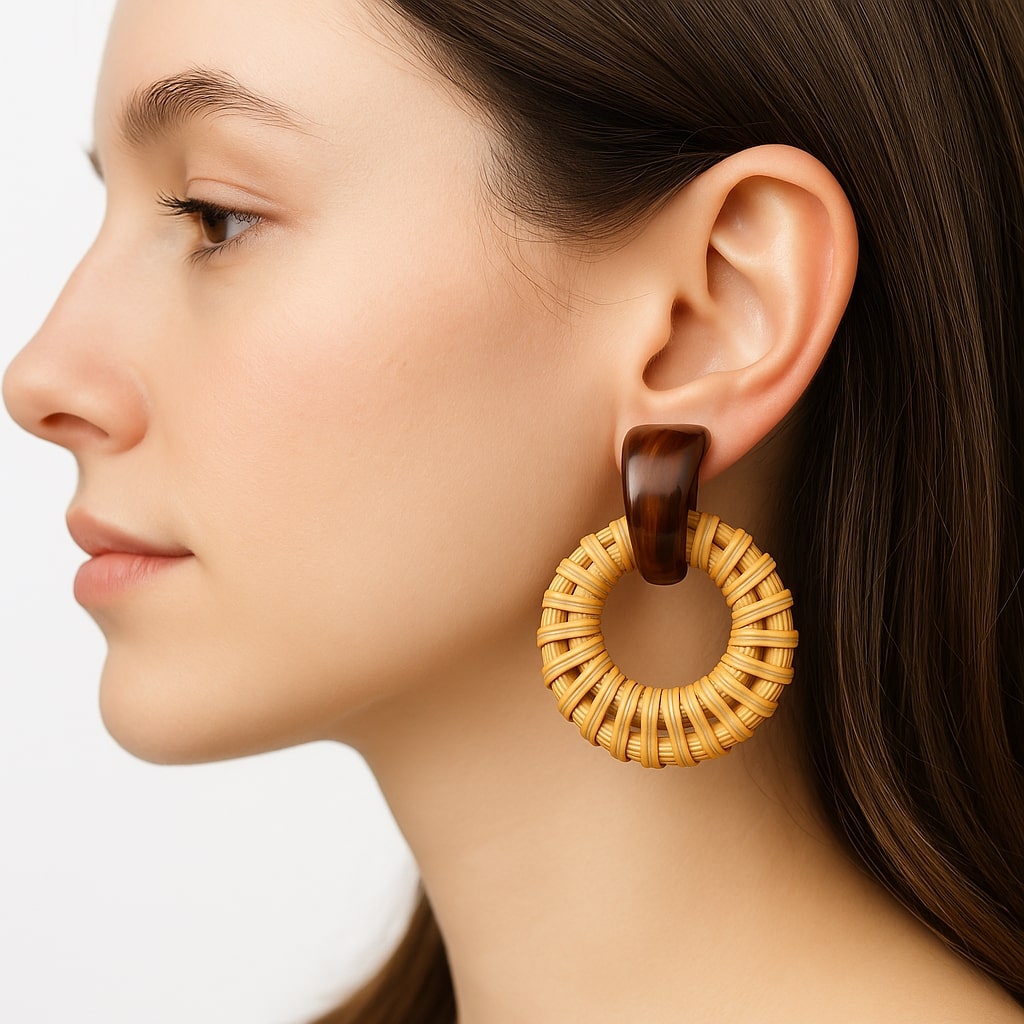 Woven Rattan Hoop Earrings
