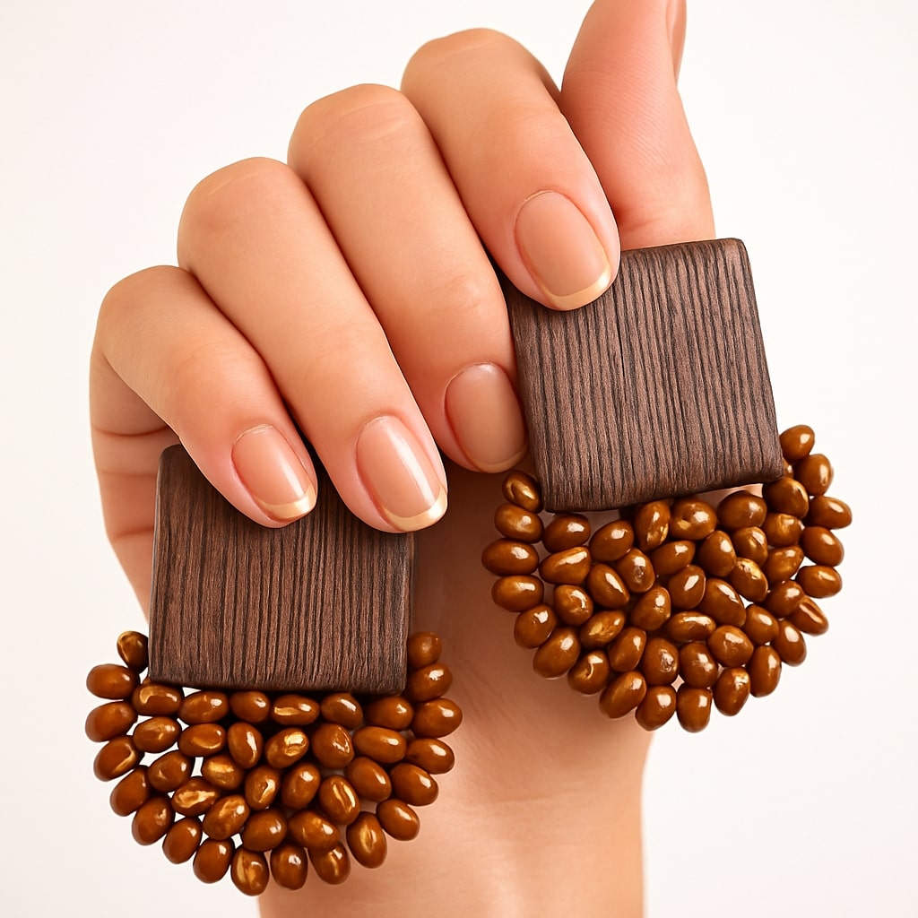Brown Wooden Beaded Earrings