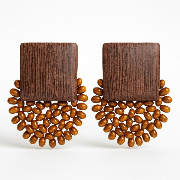 Brown Wooden Beaded Earrings