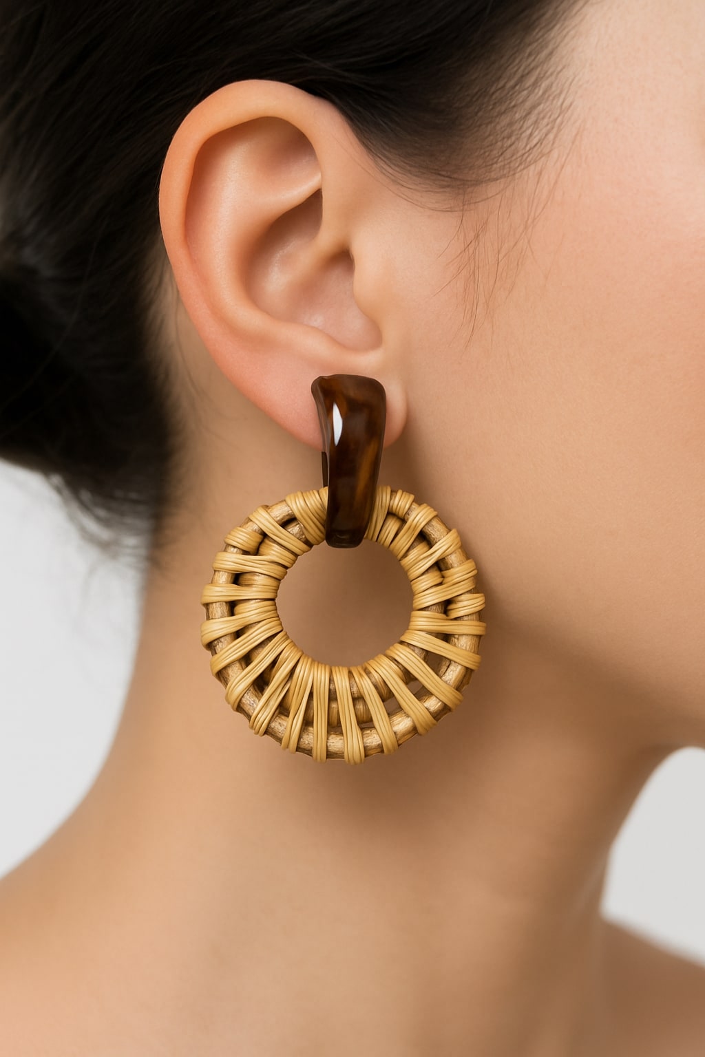 Woven Rattan Hoop Earrings