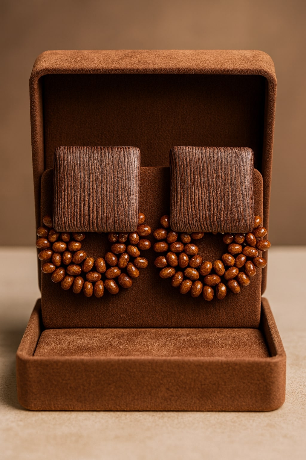 Brown Wooden Beaded Earrings