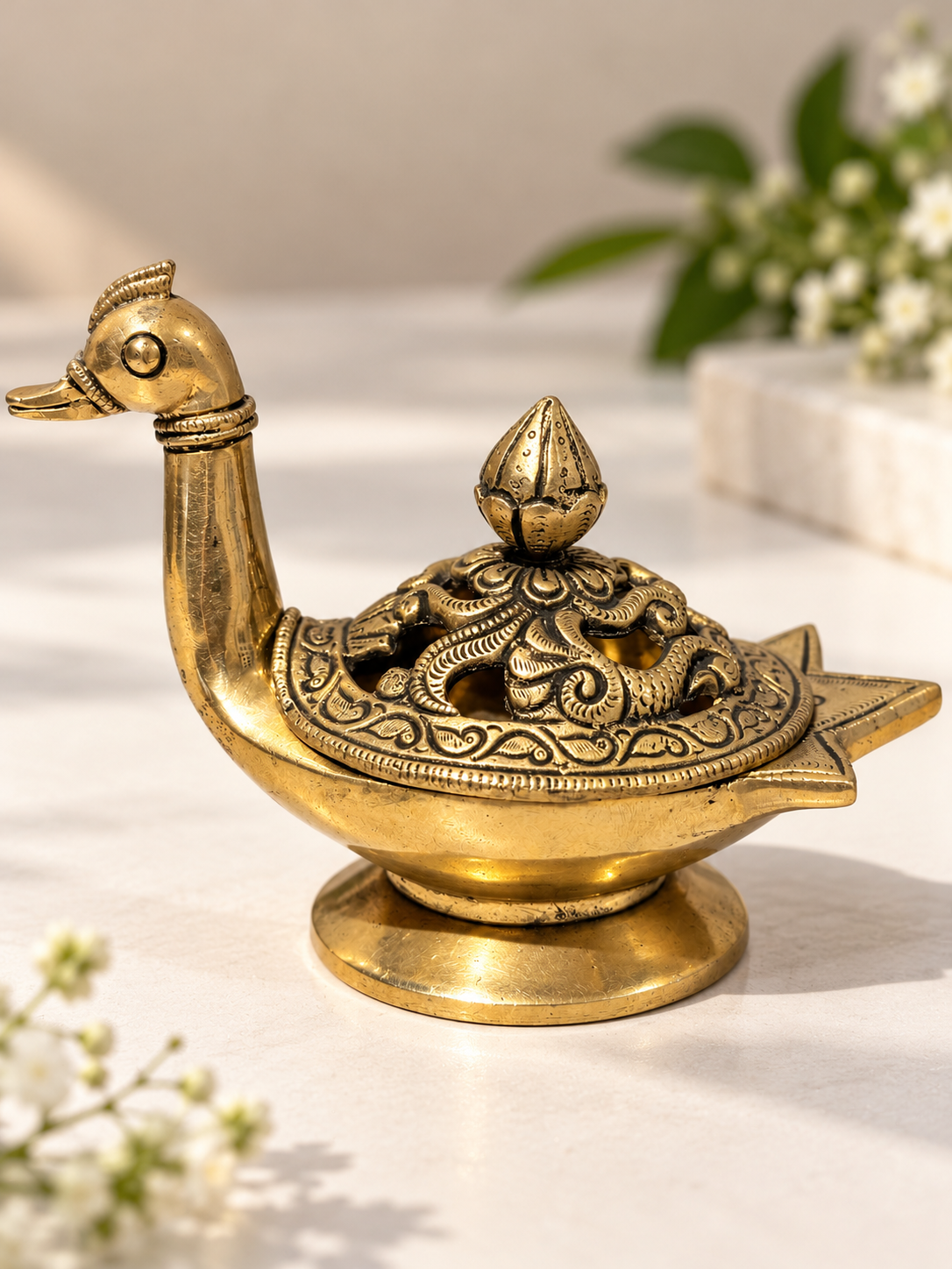 Antique Golden Bird Design Decorative Pooja Diya